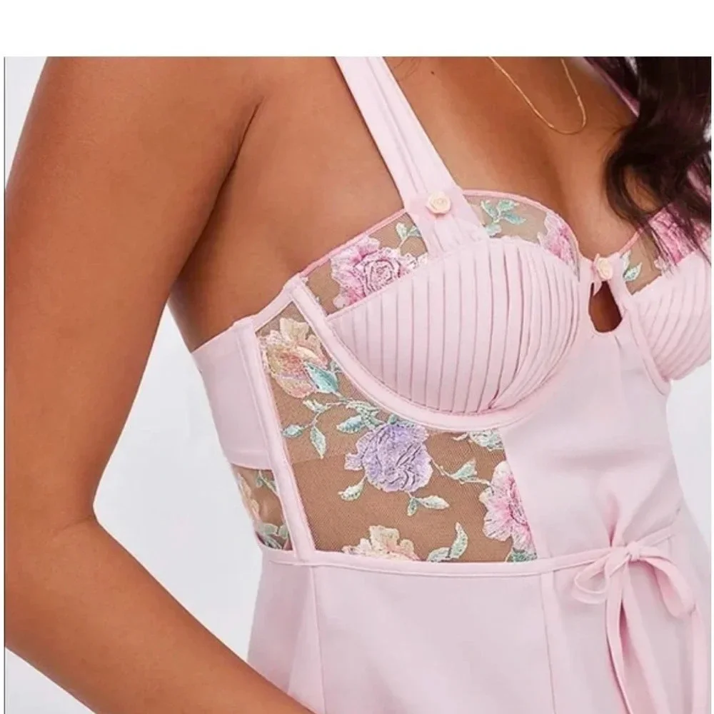 For Love And Lemons Pastel Rose Dress Slip Romantic Pink Mini women's Size XL - Picture 4 of 14